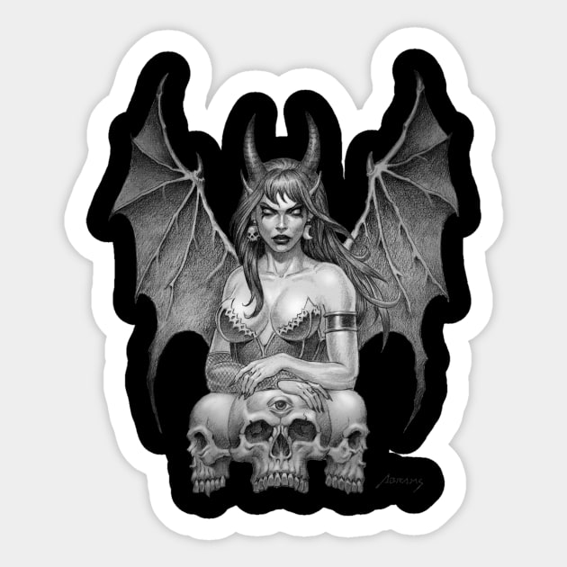 Demonlady with 3 Skulls Sticker by Paul_Abrams